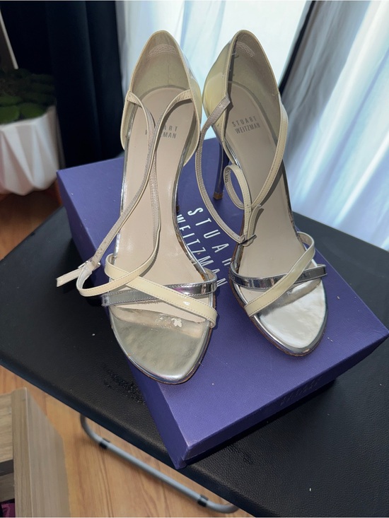 Stuart Weitzman Shoes - Stuart Weitzman Nude and Silver Strappy Stiletto Sandals